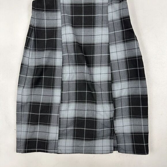 H&M Divided Black Gray Plaid Tank Dress Thick Straps Side Zip Stretch Slit XXS - Picture 4 of 8